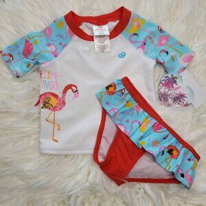 Skechers flamingo print 2pc rashguard swimsuit 12 months NEW